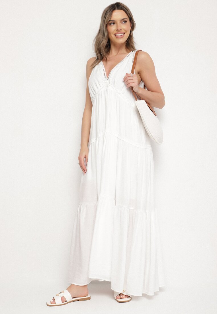 j&x Rochie Albă cu Vâscoză și Model Croșetat Meviellea