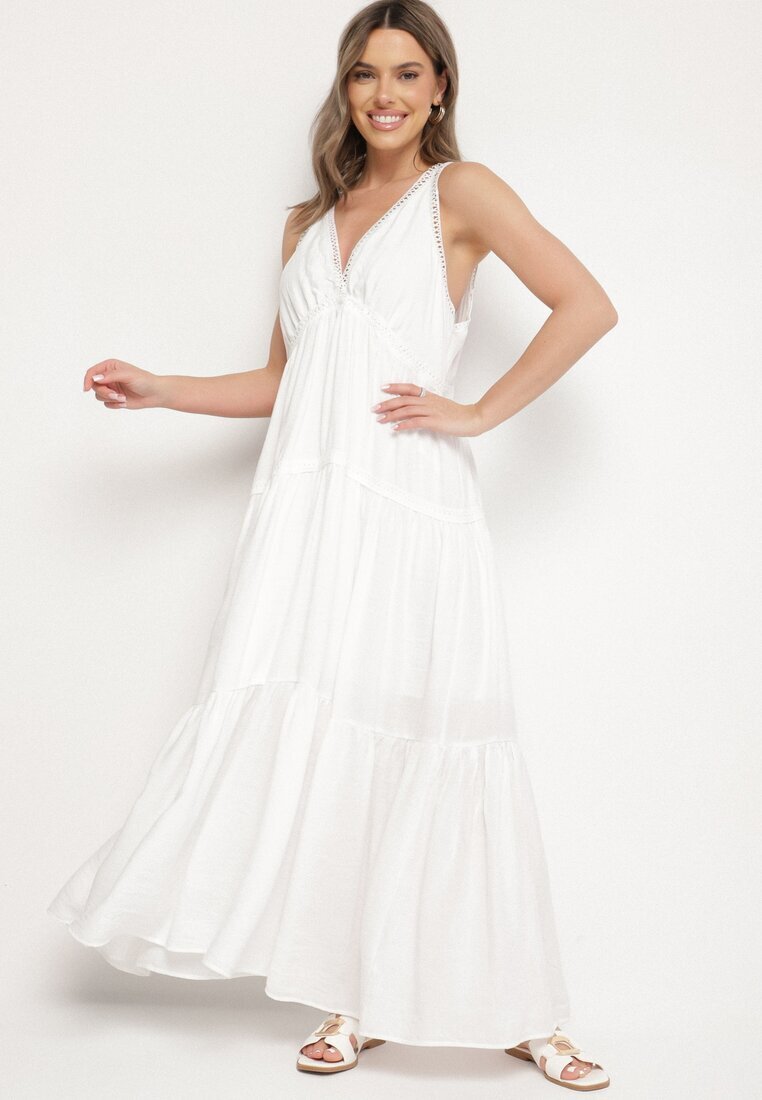 j&x Rochie Albă cu Vâscoză și Model Croșetat Meviellea