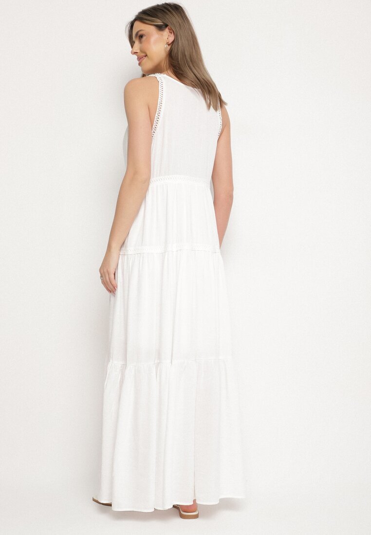 j&x Rochie Albă cu Vâscoză și Model Croșetat Meviellea