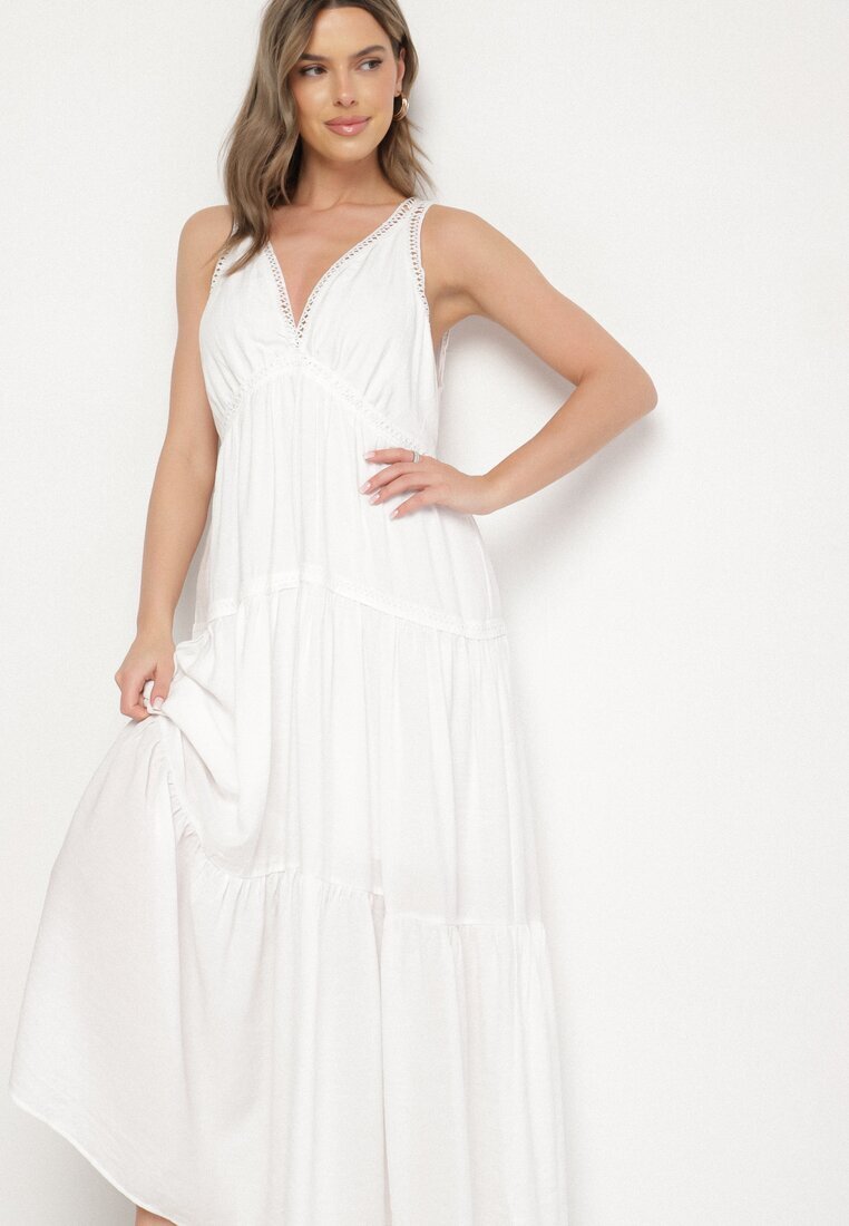 j&x Rochie Albă cu Vâscoză și Model Croșetat Meviellea
