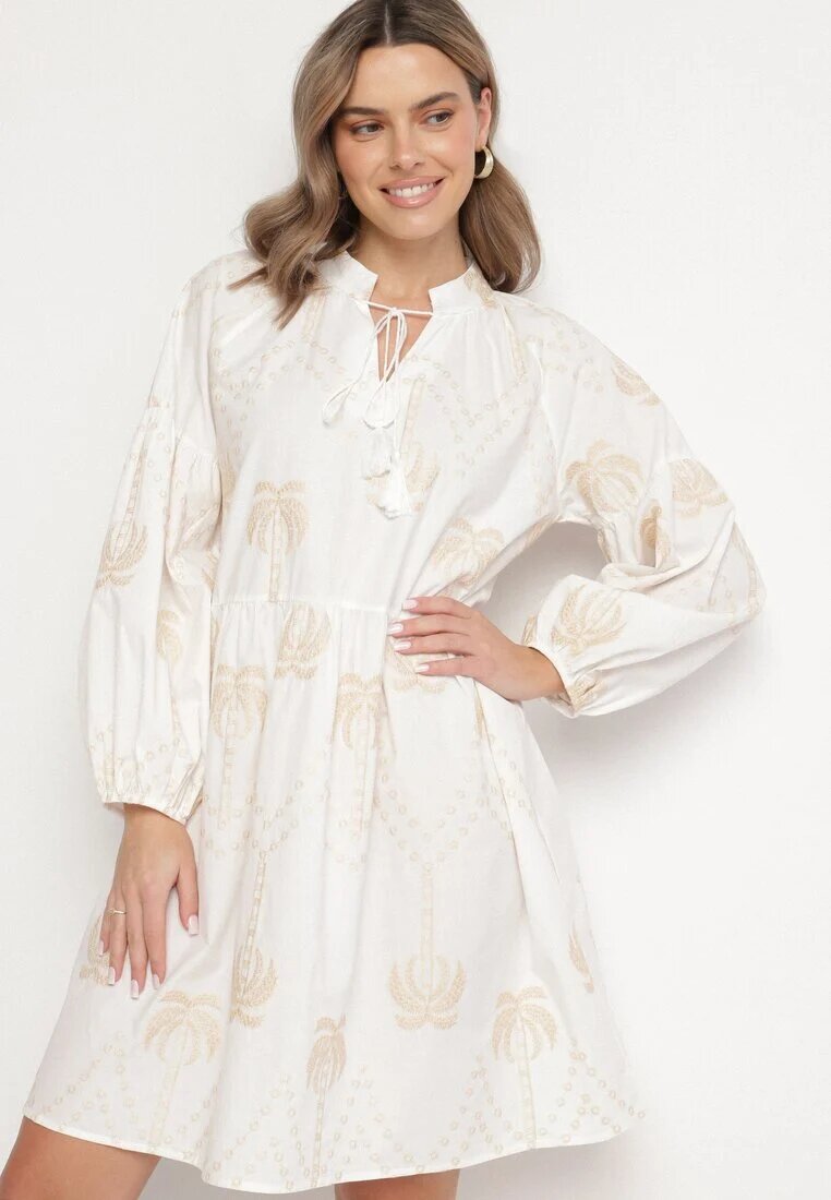 j&x Rochie Albă de bumbac cu palmieri cu legătură Evivirae