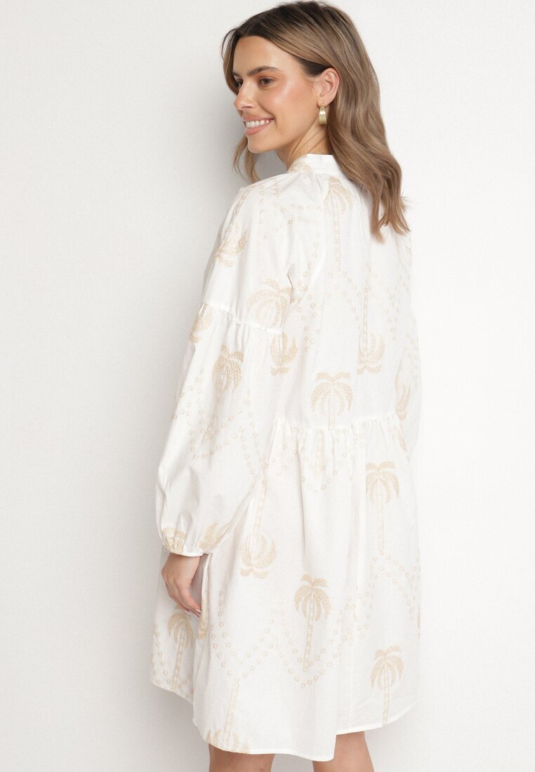 j&x Rochie Albă de bumbac cu palmieri cu legătură Evivirae