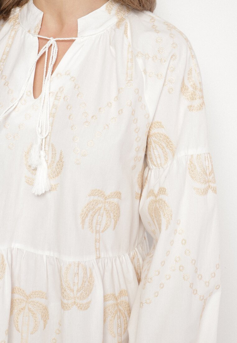 j&x Rochie Albă de bumbac cu palmieri cu legătură Evivirae