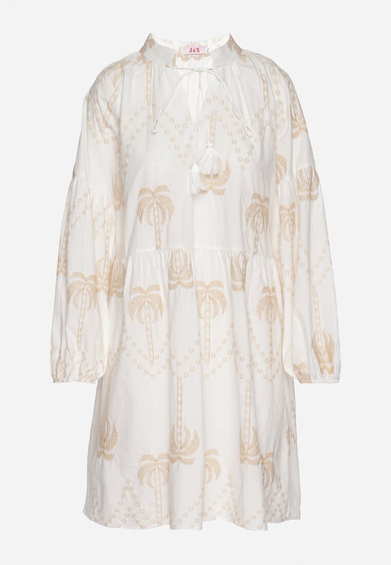 j&x Rochie Albă de bumbac cu palmieri cu legătură Evivirae