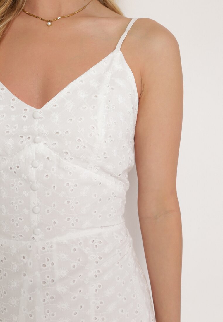 j&x Rochie Albă din bumbac cu bretele subțiri din țesătură brodată cu elastic la spate Nellarae
