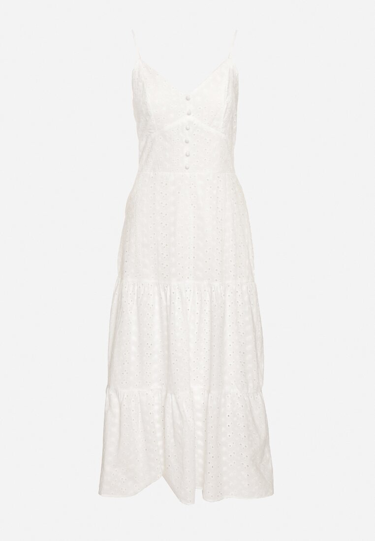 j&x Rochie Albă din bumbac cu bretele subțiri din țesătură brodată cu elastic la spate Nellarae