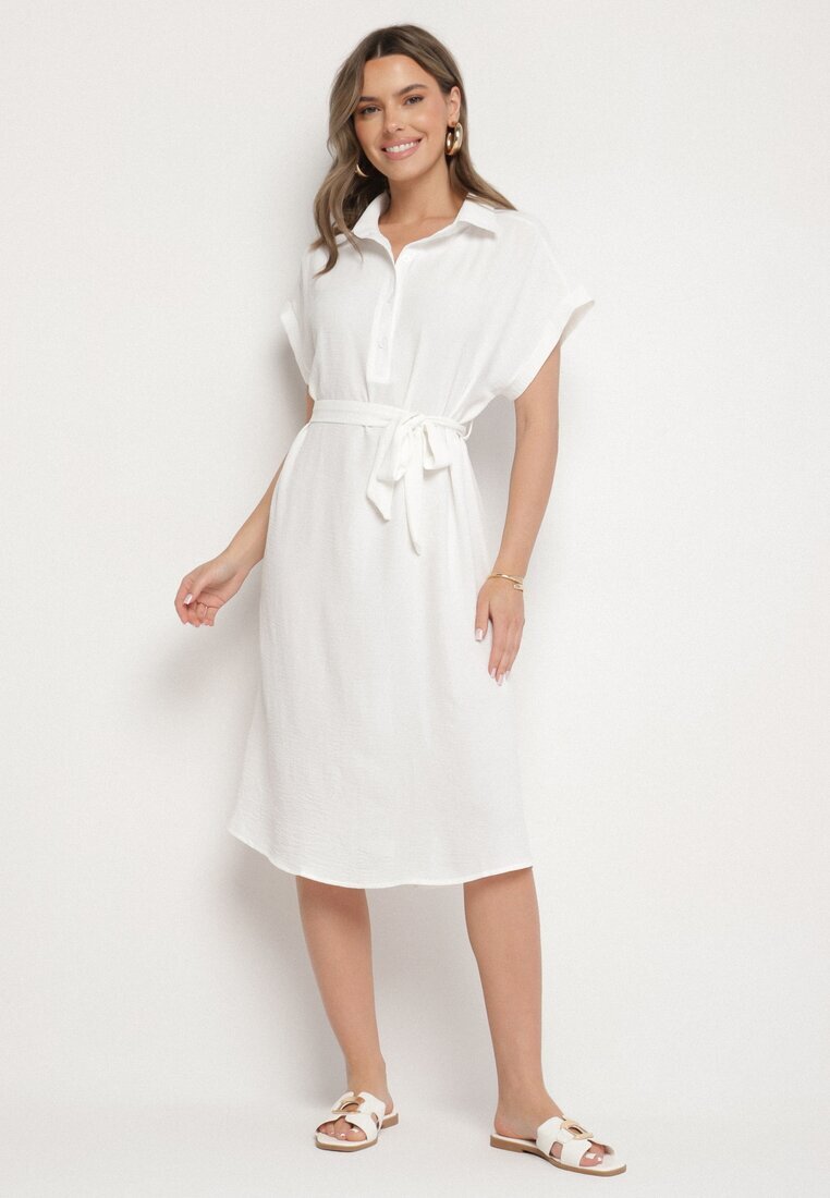 j&x Rochie Albă din Bumbac și cu o curea decorativă Savanire