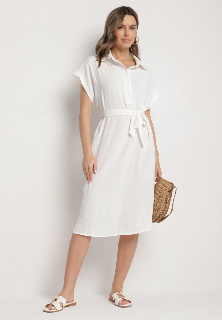 j&x Rochie Albă din Bumbac și cu o curea decorativă Savanire