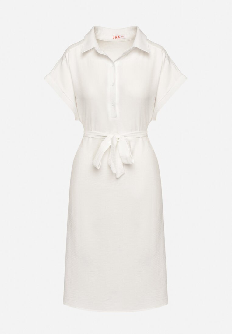 j&x Rochie Albă din Bumbac și cu o curea decorativă Savanire