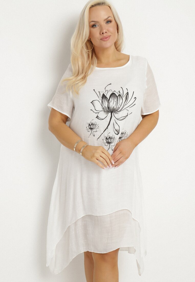 j&x Rochie Albă din Bumbac și Motiv Floral Vareldi