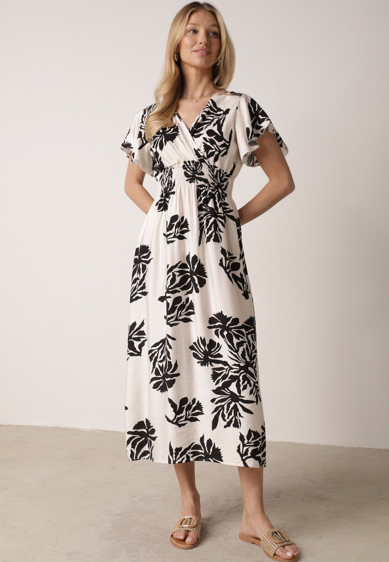 j&x Rochie Albă din viscoză cu croială evazată și decolteu petrecut Morgassa