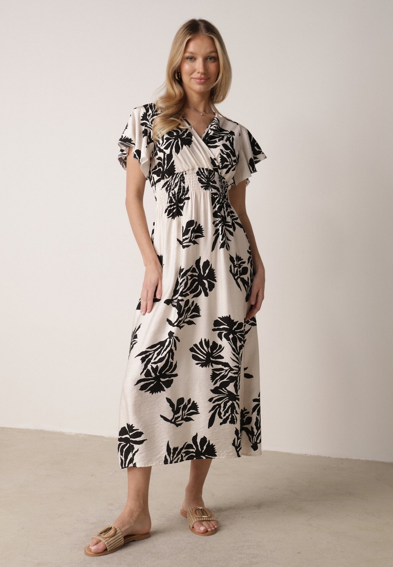 j&x Rochie Albă din viscoză cu croială evazată și decolteu petrecut Morgassa
