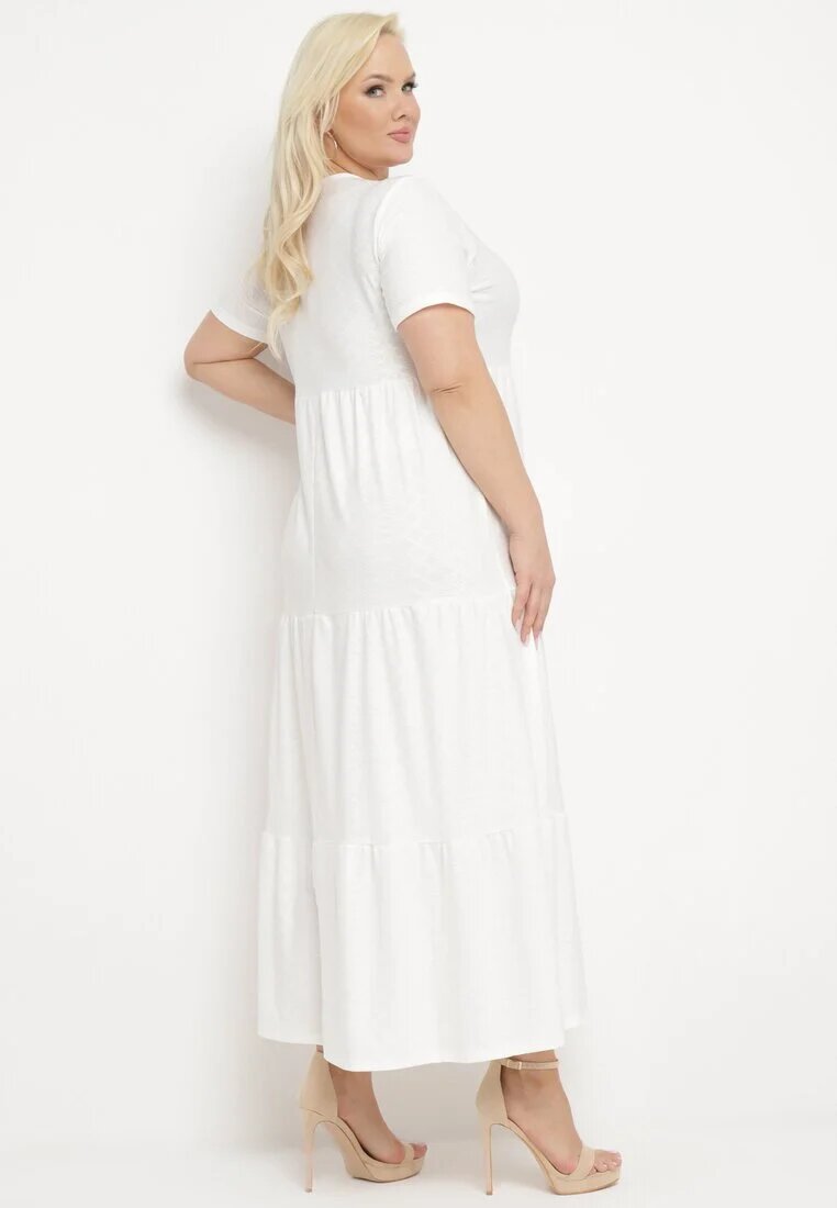 j&x Rochie Albă Evazată cu Mânecă Scurtă și Broderii Decorative Guletta