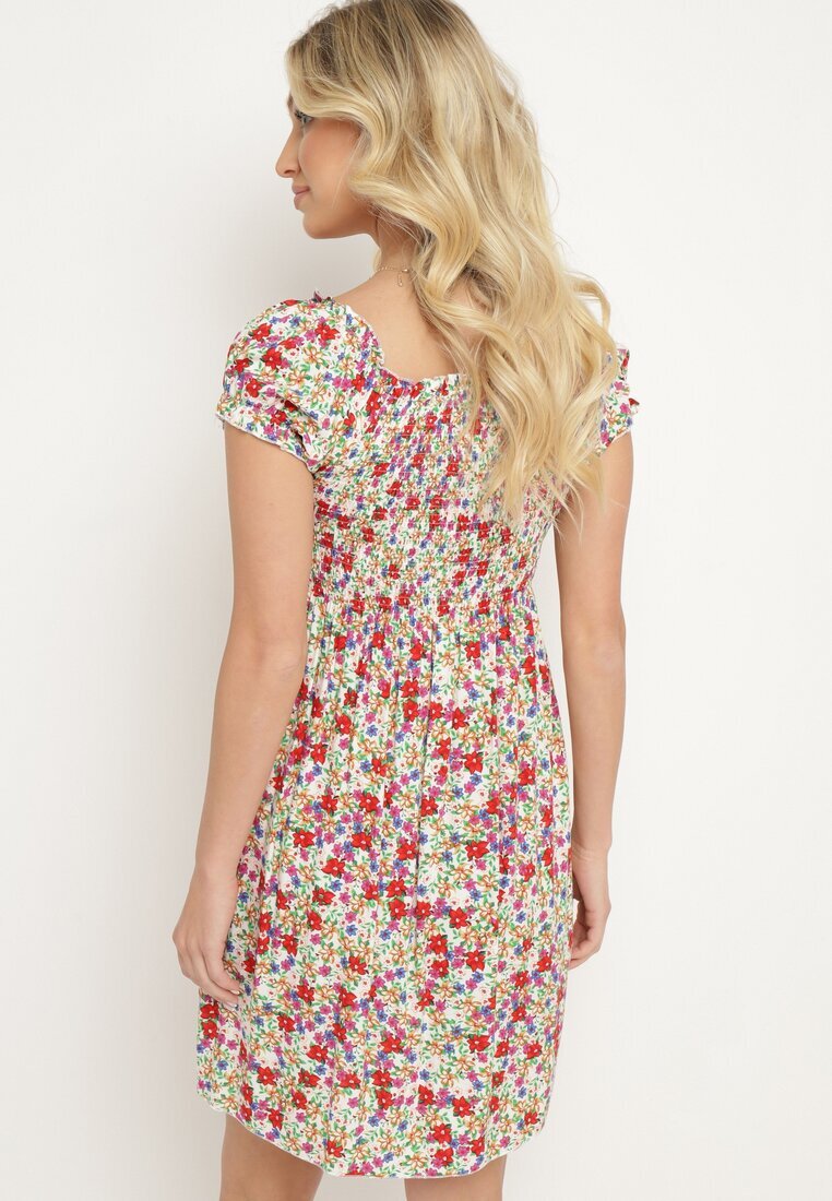 j&x Rochie Albă-Roșie din Viscoză cu flori tip spaniolă cu elastic în talie Revemia