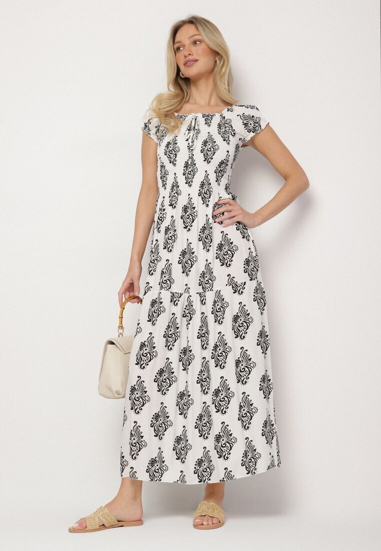 j&x Rochie Albă Spaniolă cu Model Ornamental cu Viscoză Orrionna