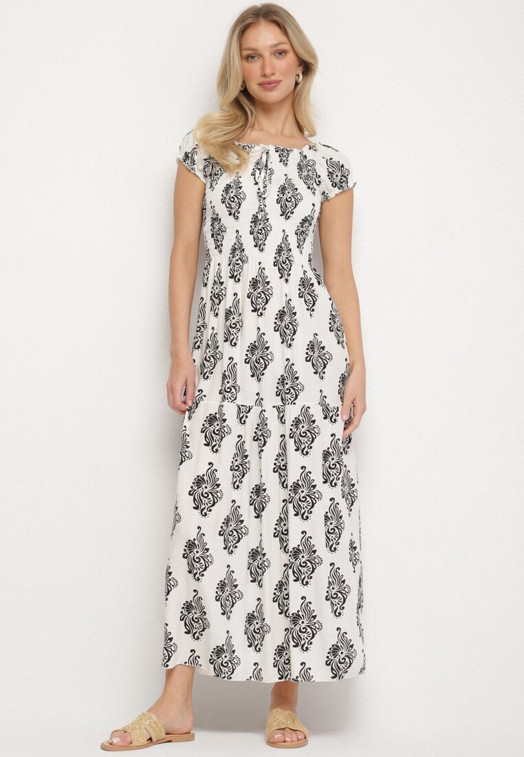 j&x Rochie Albă Spaniolă cu Model Ornamental cu Viscoză Orrionna