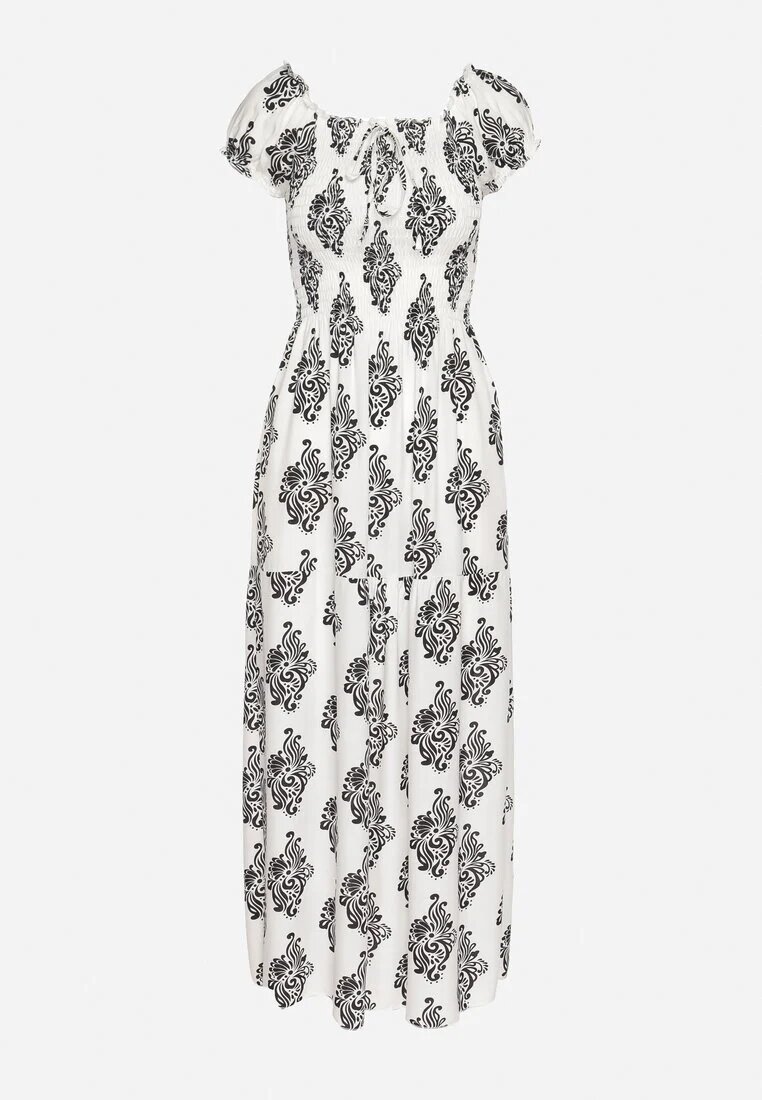 j&x Rochie Albă Spaniolă cu Model Ornamental cu Viscoză Orrionna