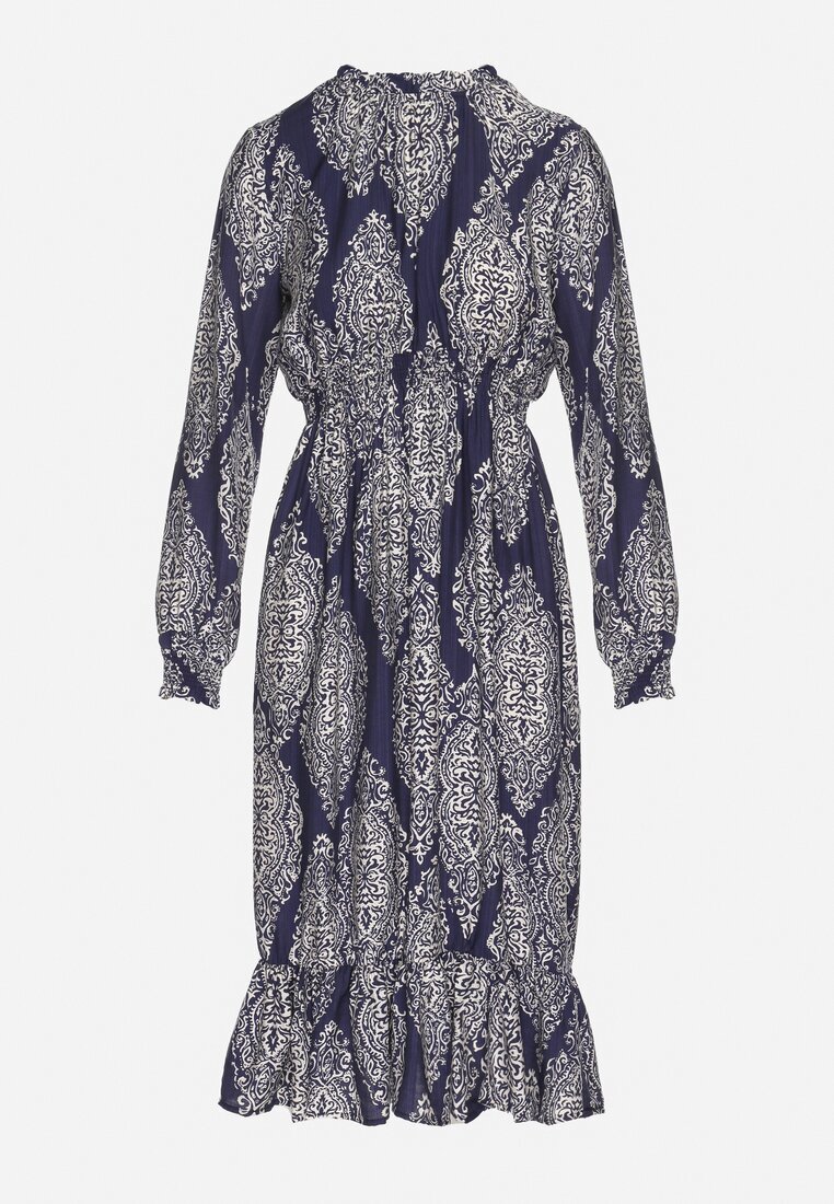 j&x Rochie Albastră cu Croială Cloș cu Elastic în Talie cu Model Etnic