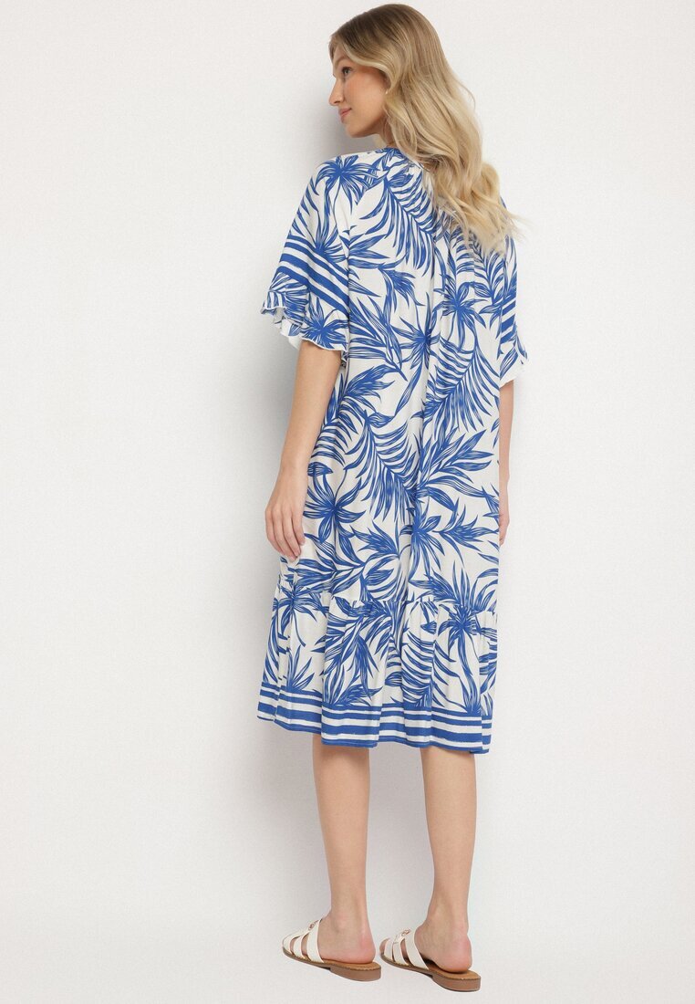 j&x Rochie Albastră cu croială lejeră legătură la decolteu și imprimeu floral Mirionela