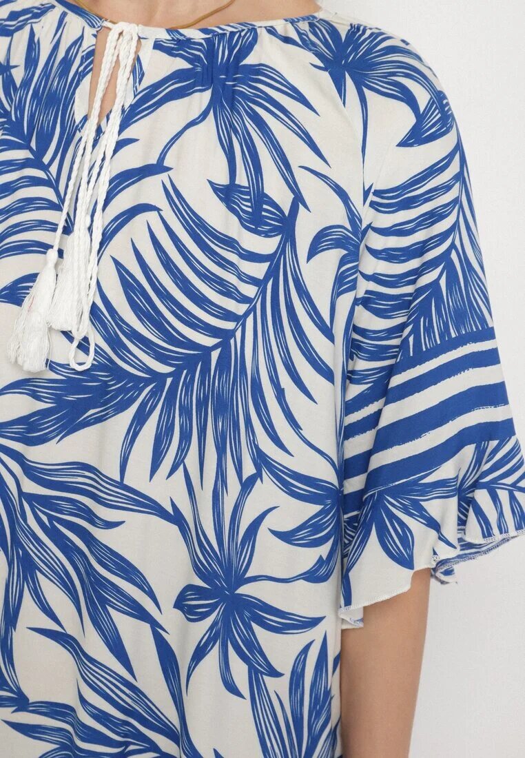 j&x Rochie Albastră cu croială lejeră legătură la decolteu și imprimeu floral Mirionela