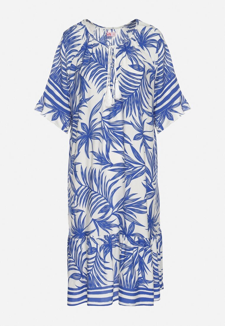 j&x Rochie Albastră cu croială lejeră legătură la decolteu și imprimeu floral Mirionela