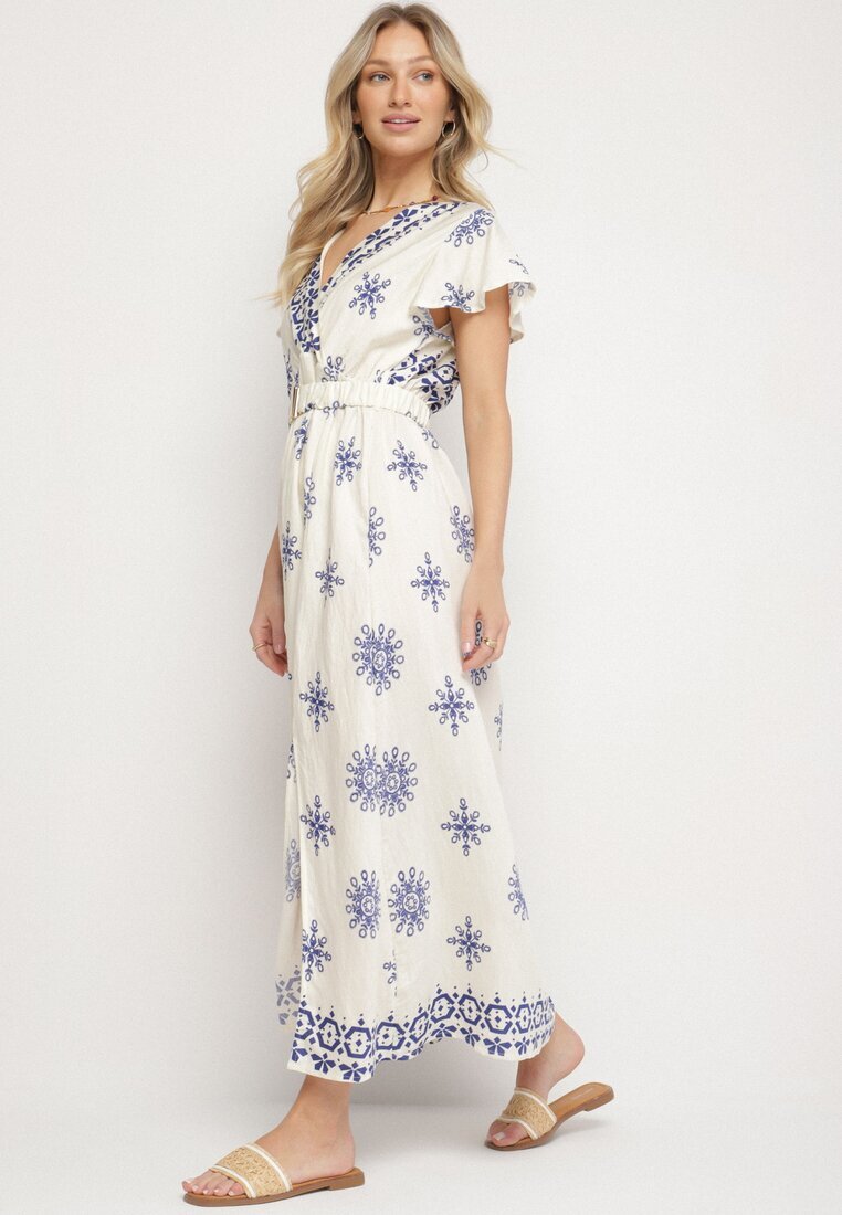 j&x Rochie Albastră cu Model Ornamental cu Centură Elastică Tosvanna