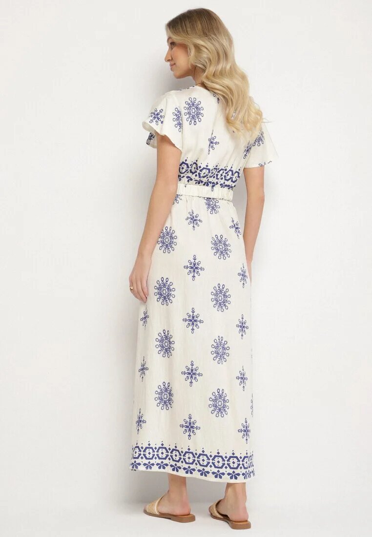 j&x Rochie Albastră cu Model Ornamental cu Centură Elastică Tosvanna