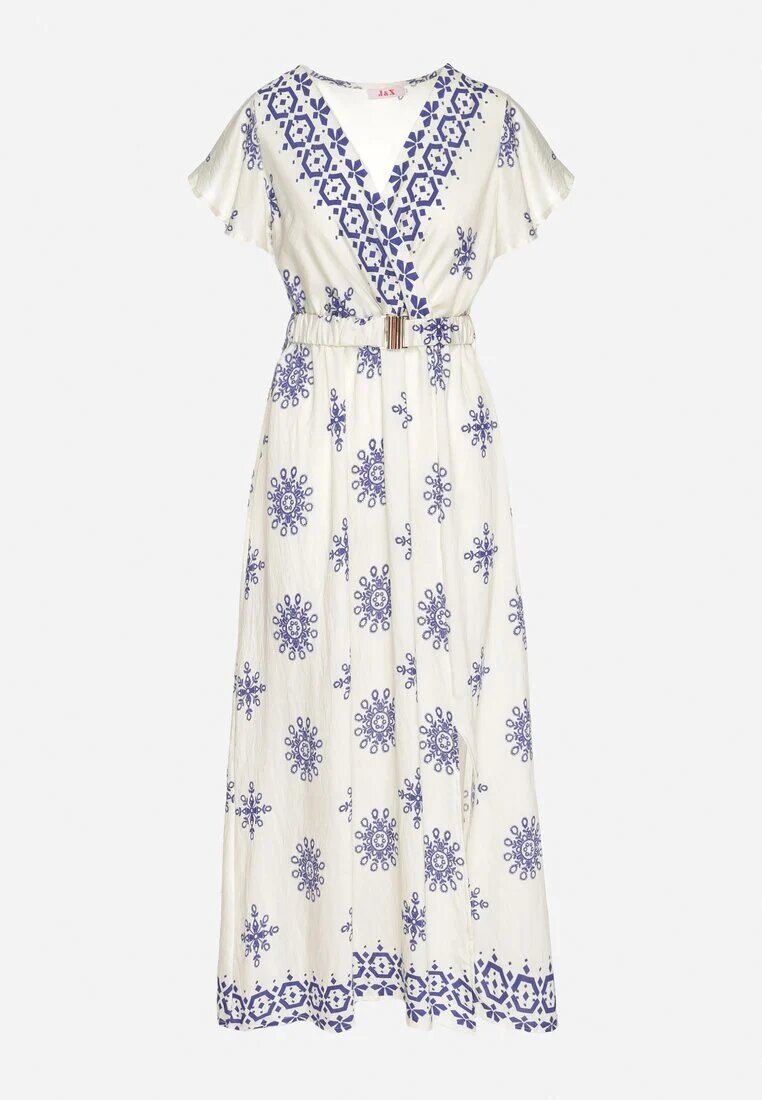 j&x Rochie Albastră cu Model Ornamental cu Centură Elastică Tosvanna