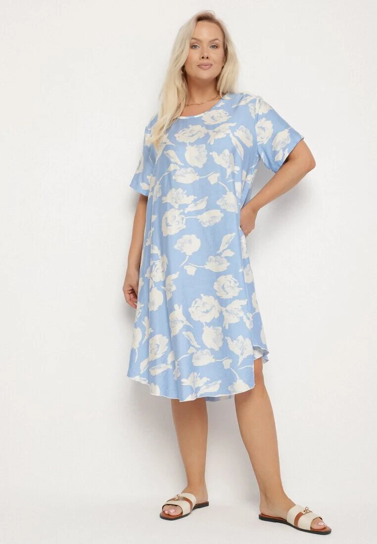 j&x Rochie albastră deschisă tip cutie din viscoză cu imprimeu floral Aranessa