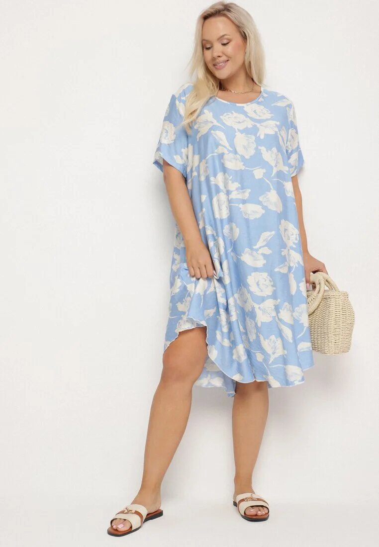 j&x Rochie albastră deschisă tip cutie din viscoză cu imprimeu floral Aranessa