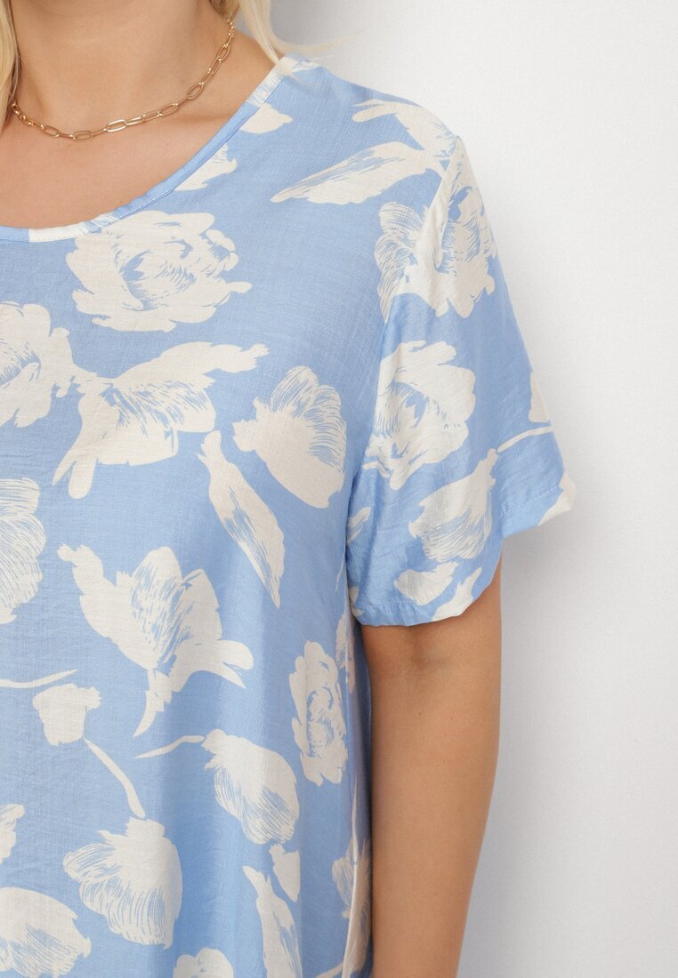 j&x Rochie albastră deschisă tip cutie din viscoză cu imprimeu floral Aranessa