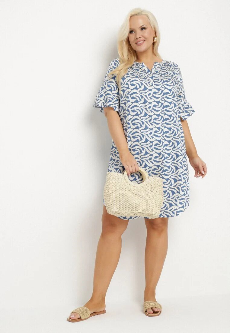 j&x Rochie Albastră din Viscoză cu Croială Dreaptă cu Imprimeu Abstract Koririanne