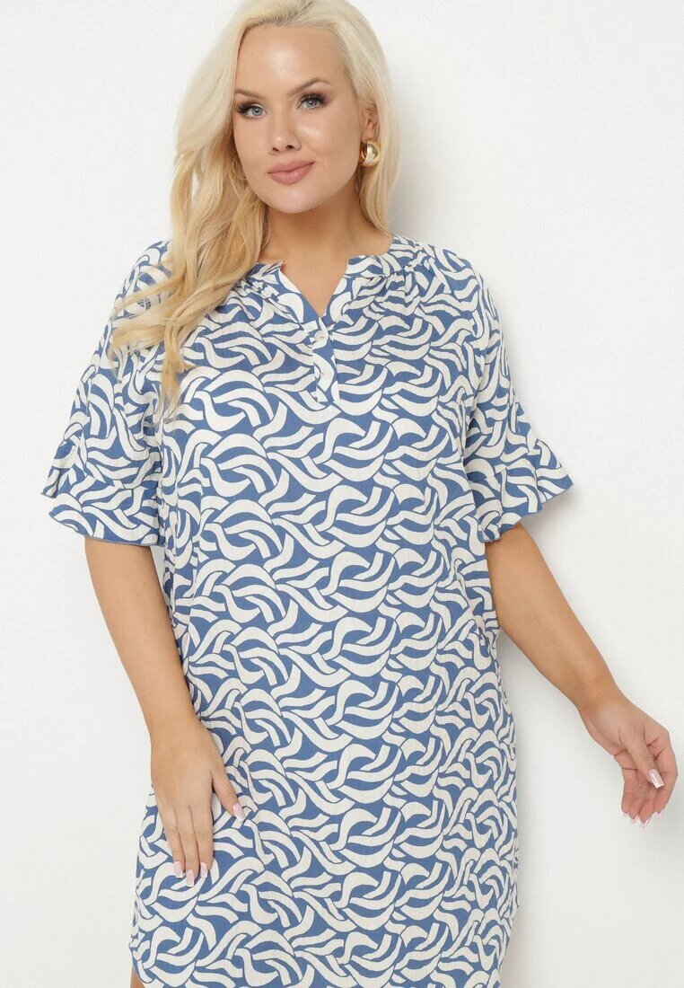 j&x Rochie Albastră din Viscoză cu Croială Dreaptă cu Imprimeu Abstract Koririanne