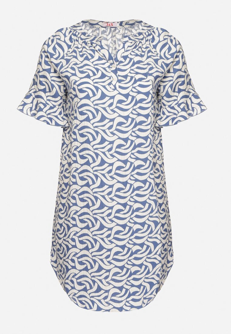 j&x Rochie Albastră din Viscoză cu Croială Dreaptă cu Imprimeu Abstract Koririanne