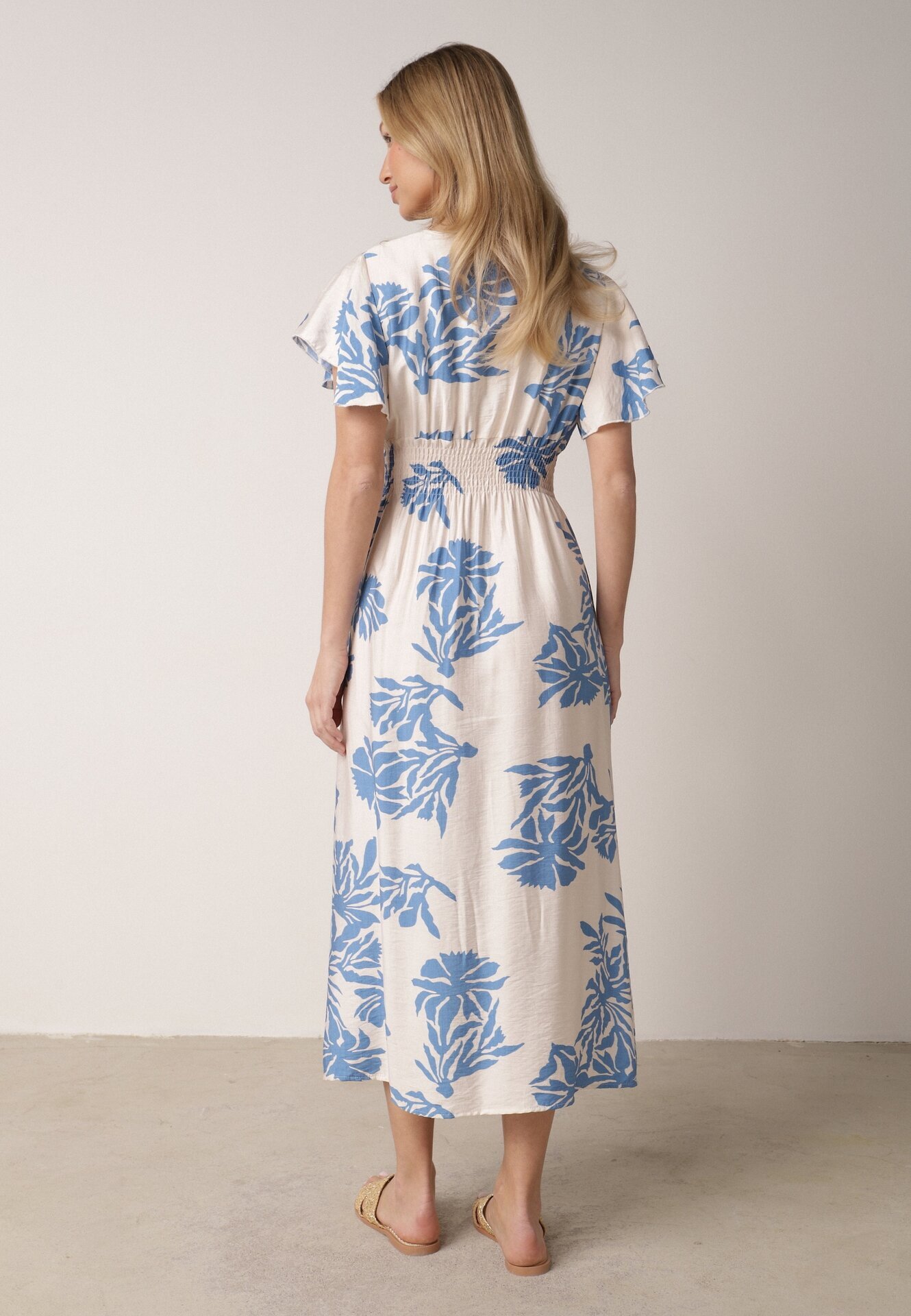 j&x Rochie albastră din viscoză cu croială evazată și decolteu petrecut Morgassa