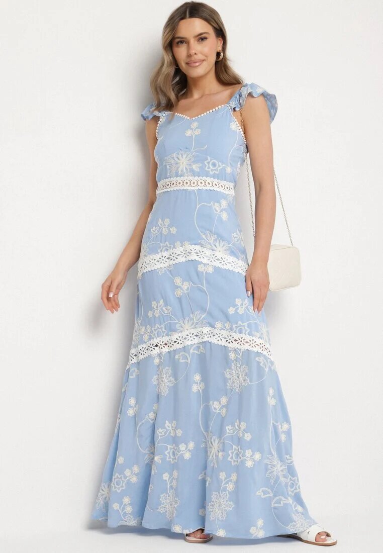 j&x Rochie Albastră Din Viscoză Decorată Cu Broderii și Volane Lumionea