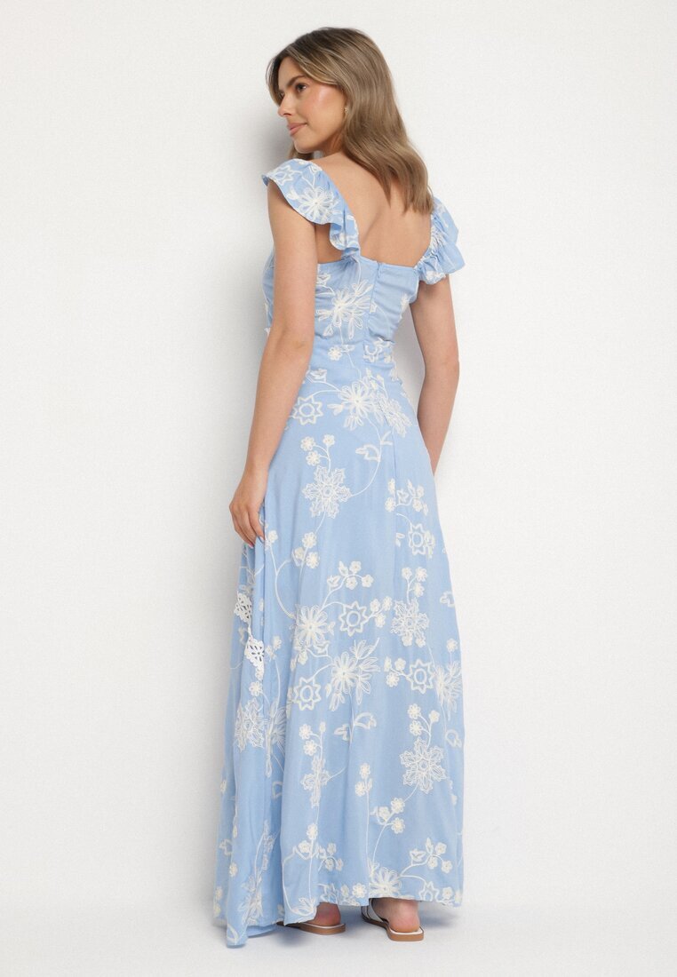 j&x Rochie Albastră Din Viscoză Decorată Cu Broderii și Volane Lumionea