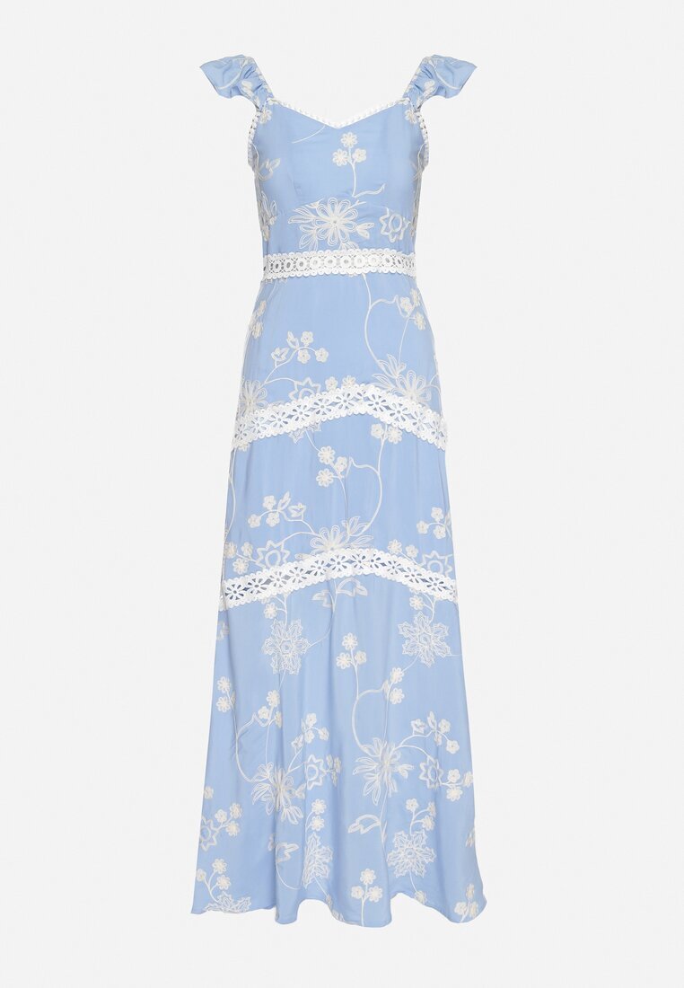 j&x Rochie Albastră Din Viscoză Decorată Cu Broderii și Volane Lumionea
