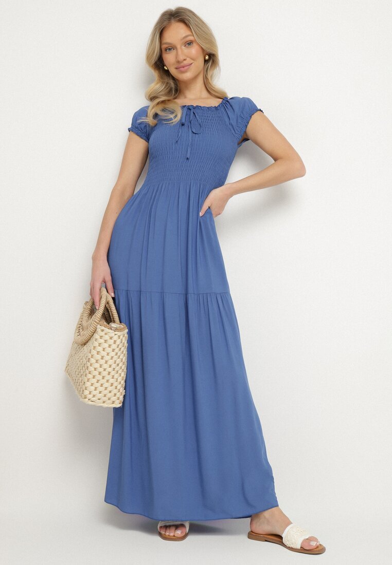 j&x Rochie Albastră din Viscoză Spaniolă cu Top încrețit Jenanira