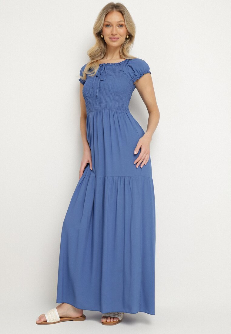 j&x Rochie Albastră din Viscoză Spaniolă cu Top încrețit Jenanira