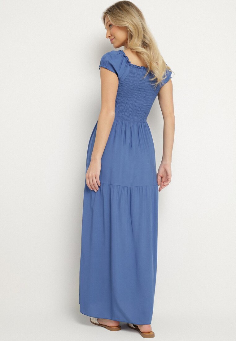 j&x Rochie Albastră din Viscoză Spaniolă cu Top încrețit Jenanira