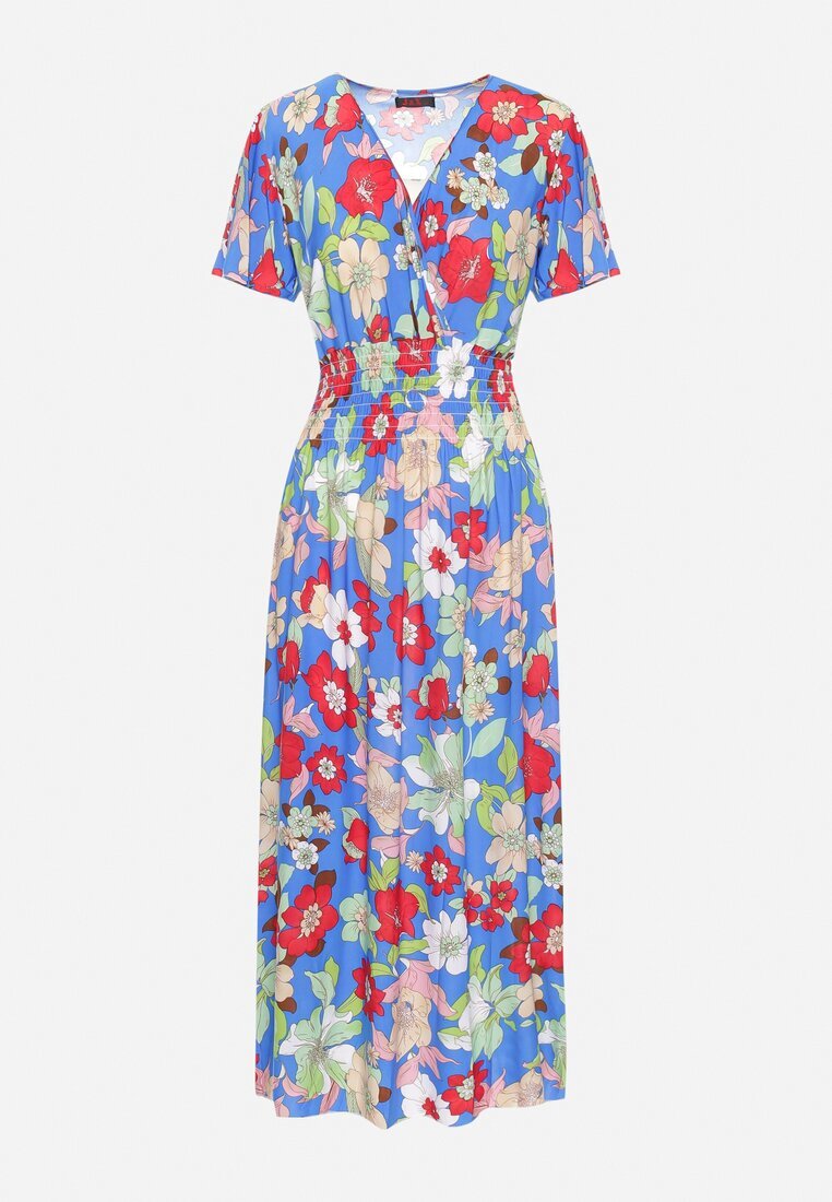j&x Rochie Albastră Florală cu decolteu petrecut și talie elastică Lomanda