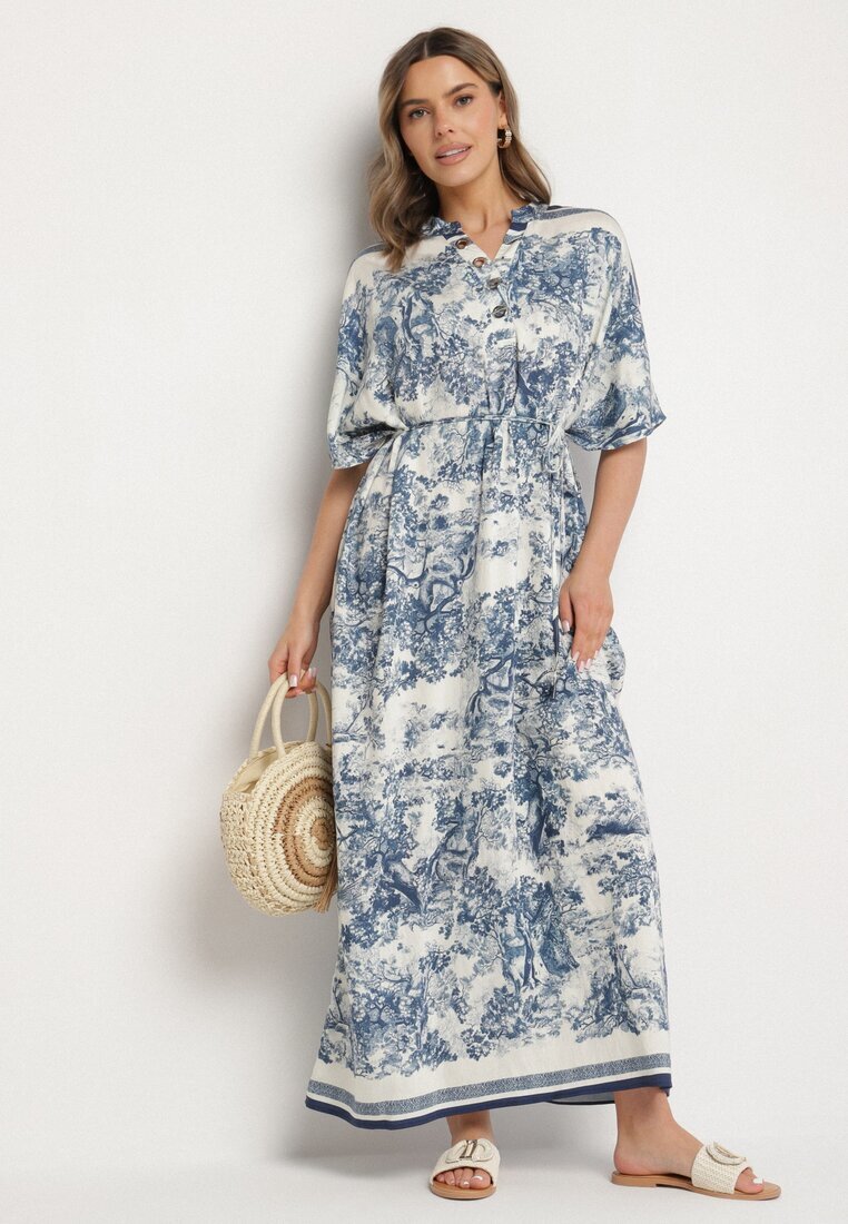 j&x Rochie Albastră Tip Oversize din Vascoză cu Model Abstract Lunalessa