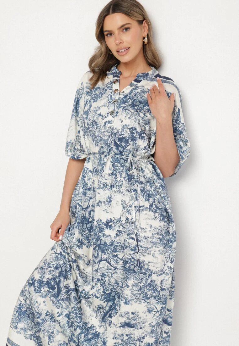 j&x Rochie Albastră Tip Oversize din Vascoză cu Model Abstract Lunalessa