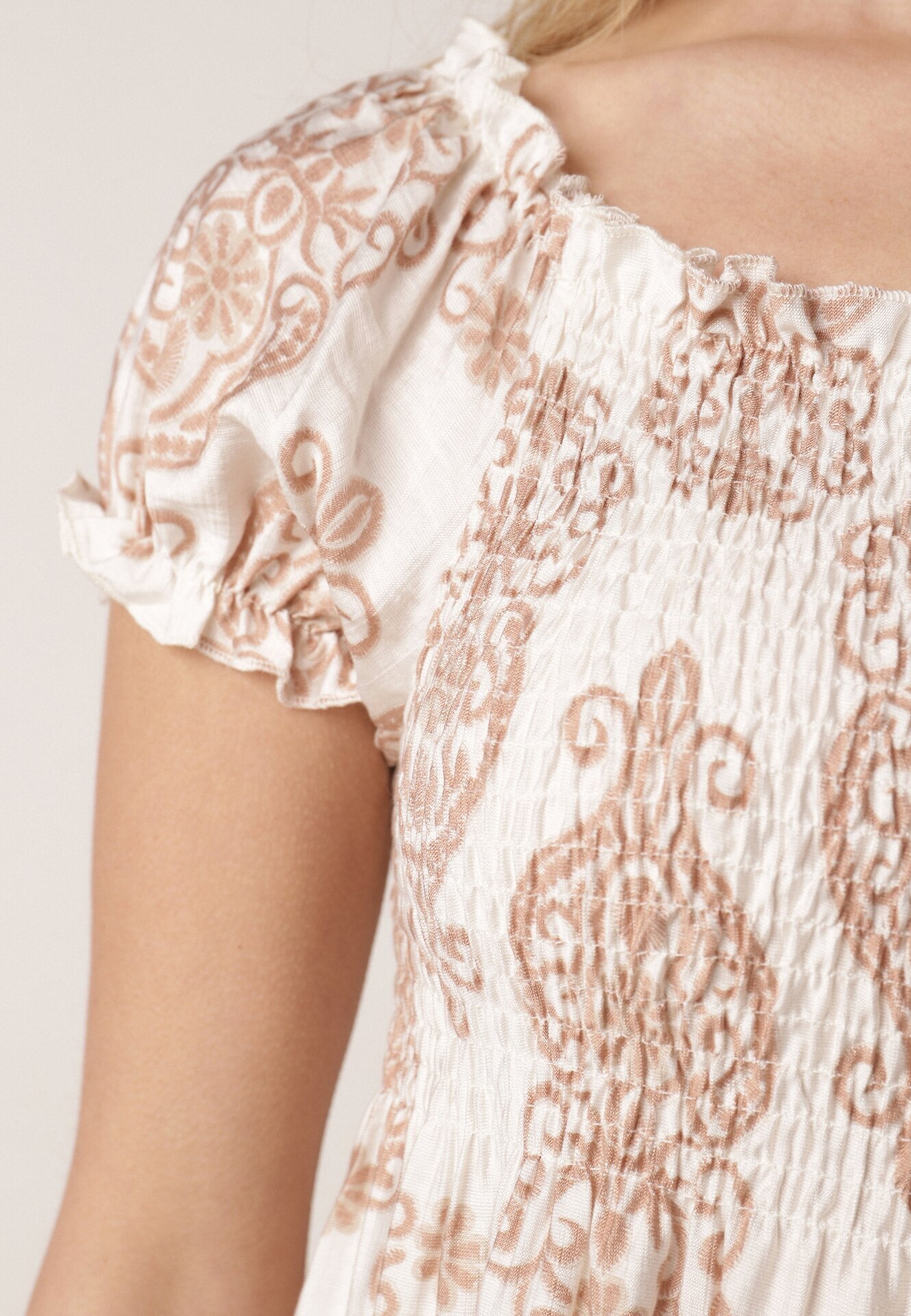 j&x Rochie Bej de Vâscoză Spaniolă cu Model Etnic Hywen