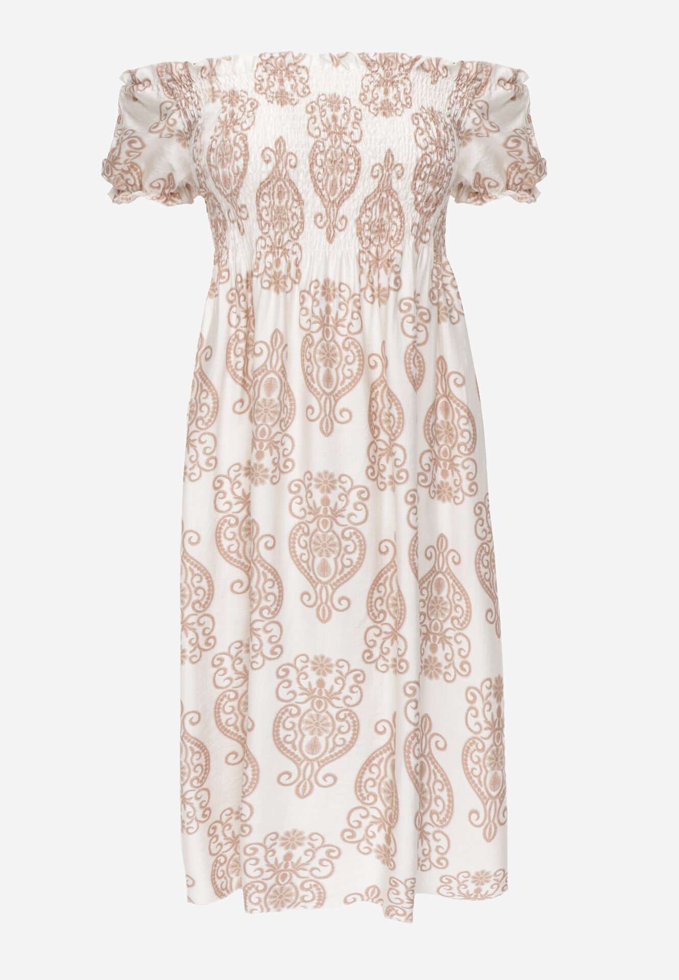 j&x Rochie Bej de Vâscoză Spaniolă cu Model Etnic Hywen