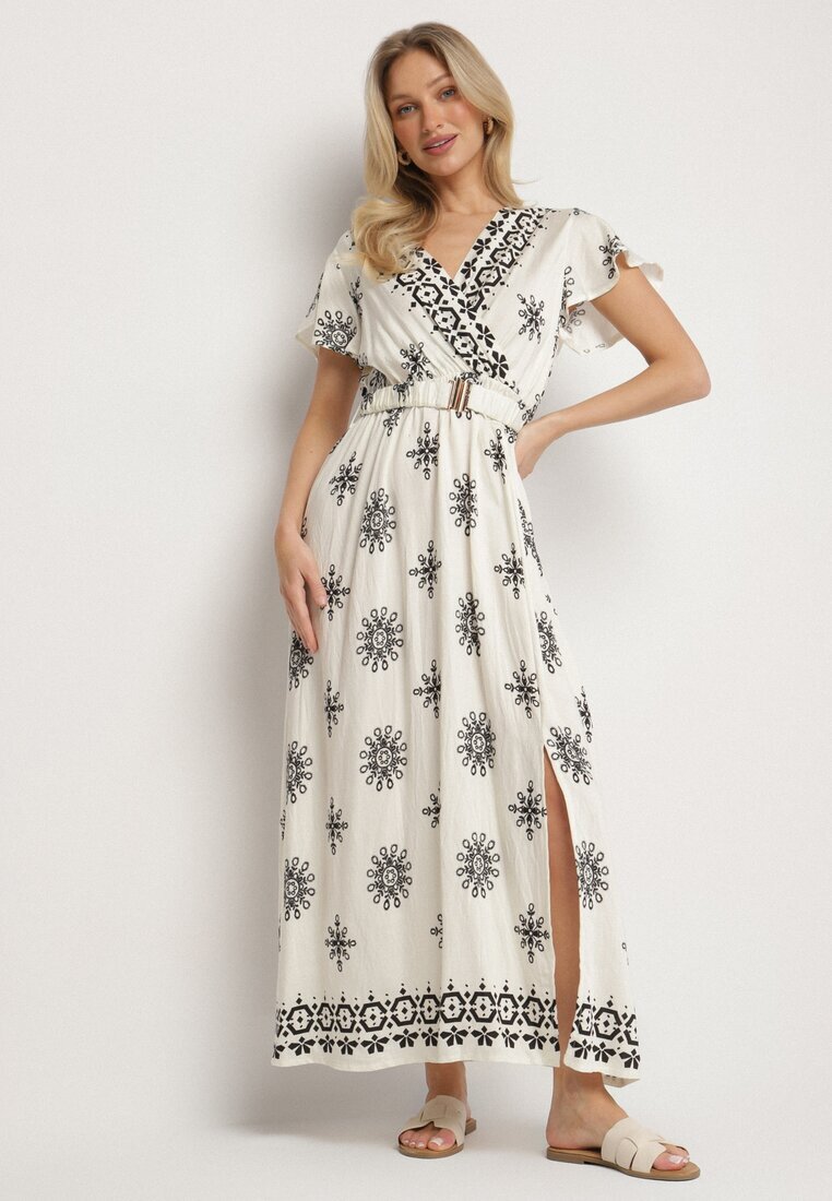j&x Rochie Bej deschis cu Model Ornamental cu Curea Elastică Tosvanna