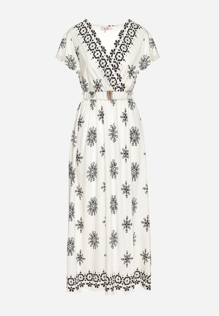 j&x Rochie Bej deschis cu Model Ornamental cu Curea Elastică Tosvanna