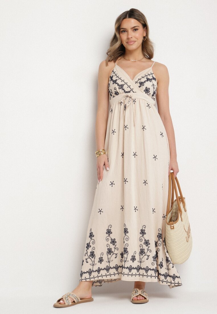 j&x Rochie Bej deschis din viscoză Decorată cu broderii Lunireia