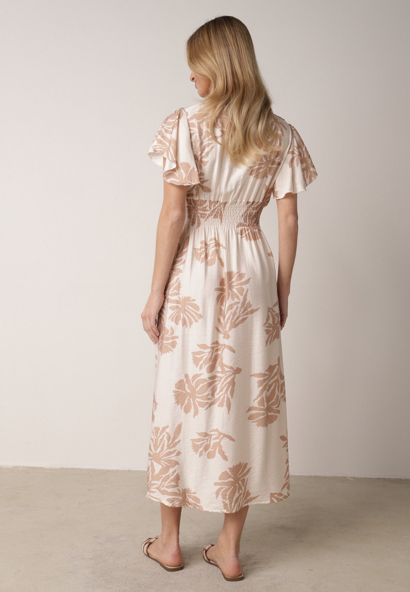 j&x Rochie Bej din Vâscoză cu croi amplu cu decolteu petrecut Morgassa